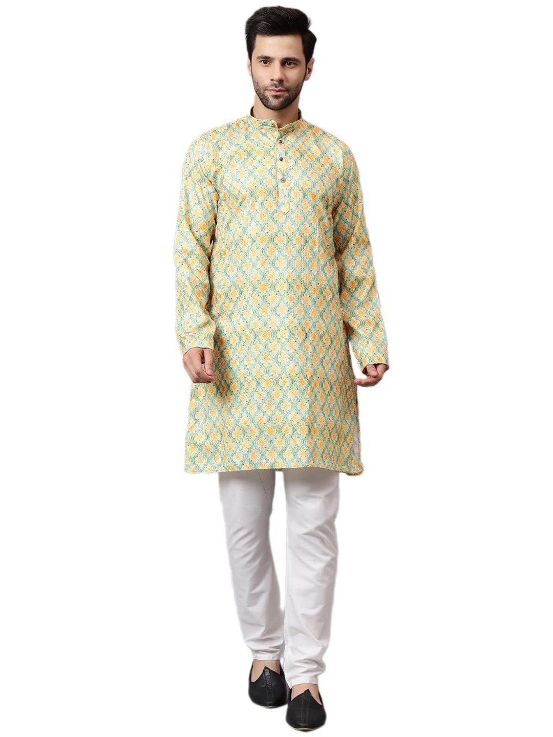 Floura Geometric Printed Mandarin Collar Cotton Straight Kurta