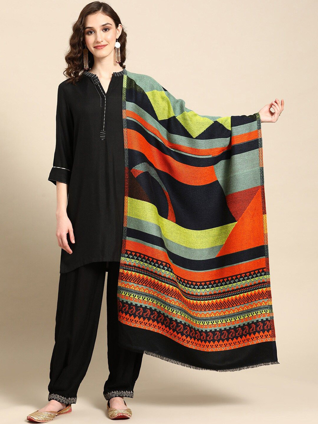 all about you Women Abstract Printed Stole with Frayed Border