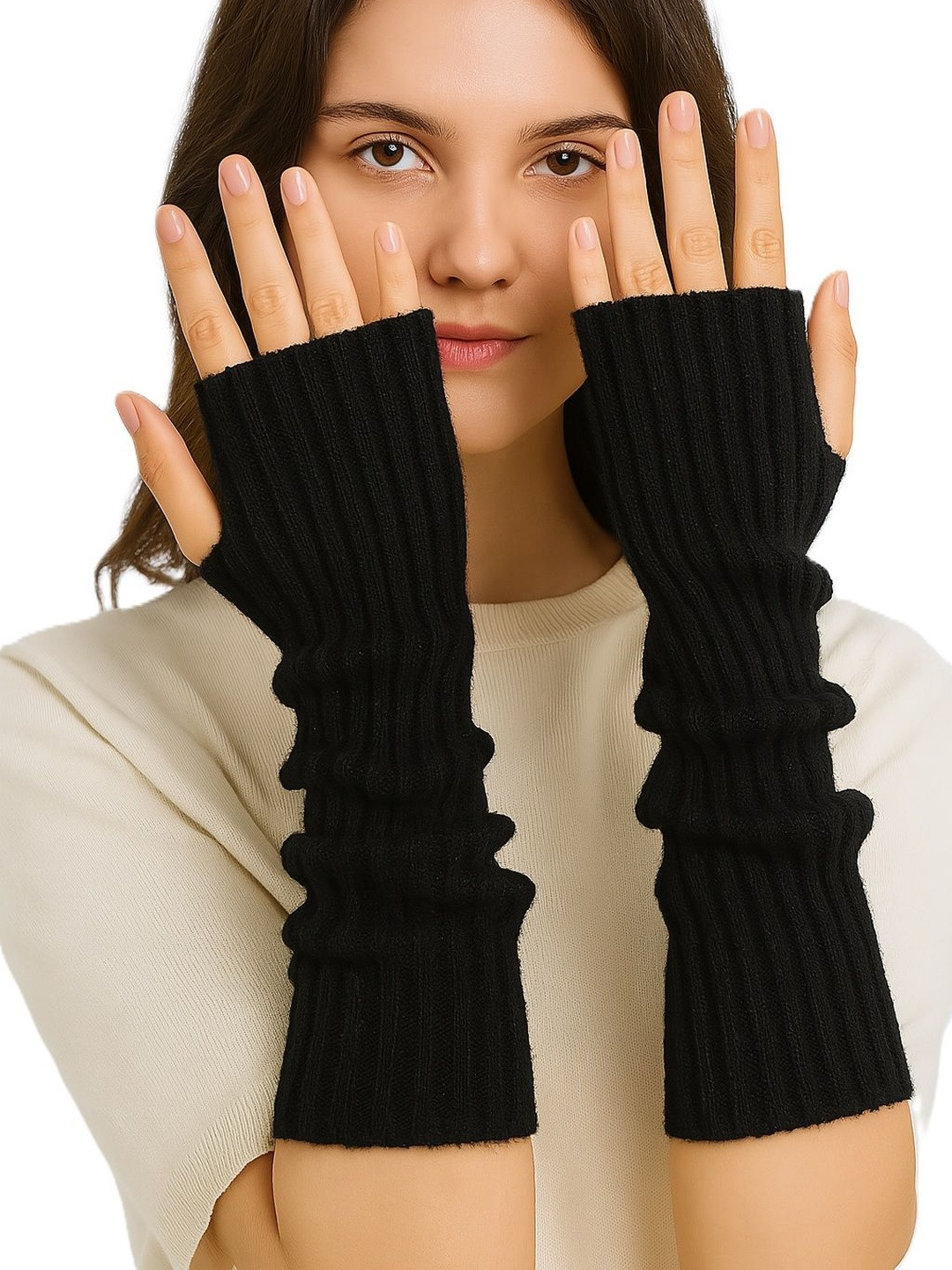 Alexvyan Women Striped knitted Fingerless Gloves