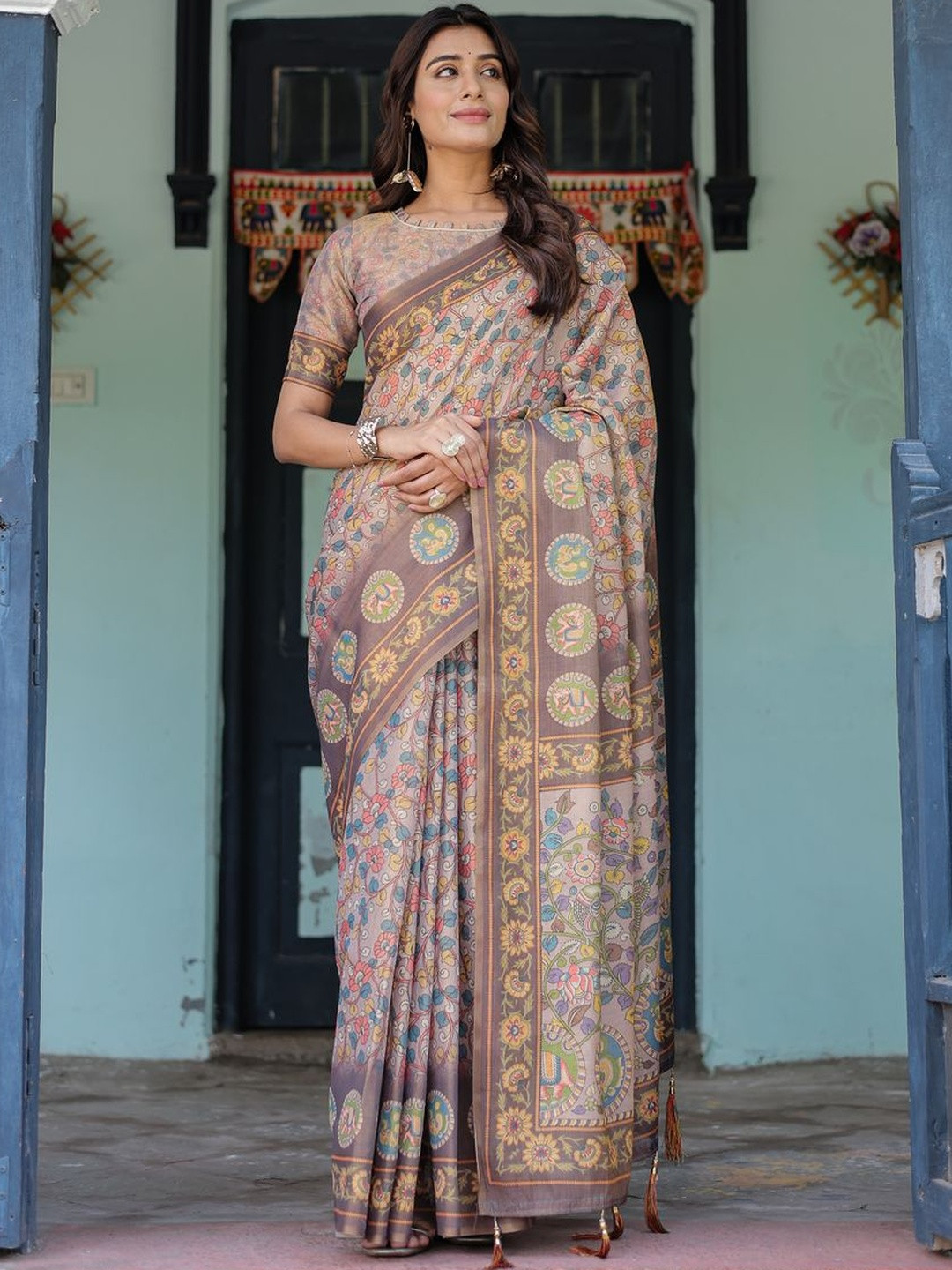 ALMAARI FASHION Floral Printed Pure Cotton Handloom Traditional Jamdani Sarees