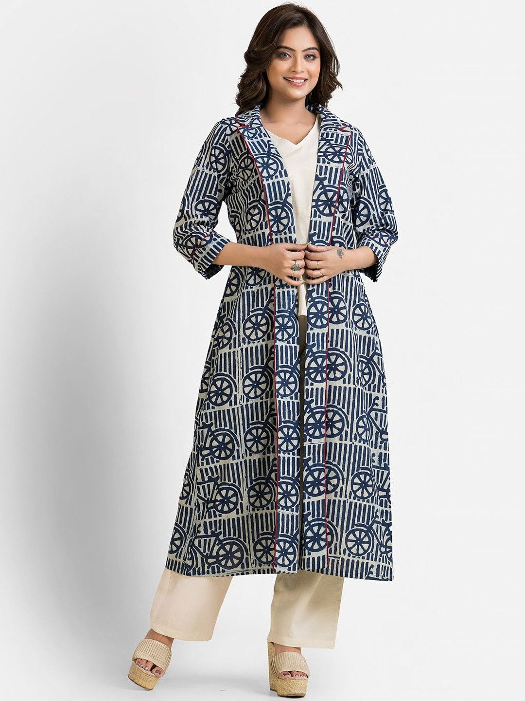 Crazy Needle Women V-Neck Top & Palazzos With Shrug Co-Ords
