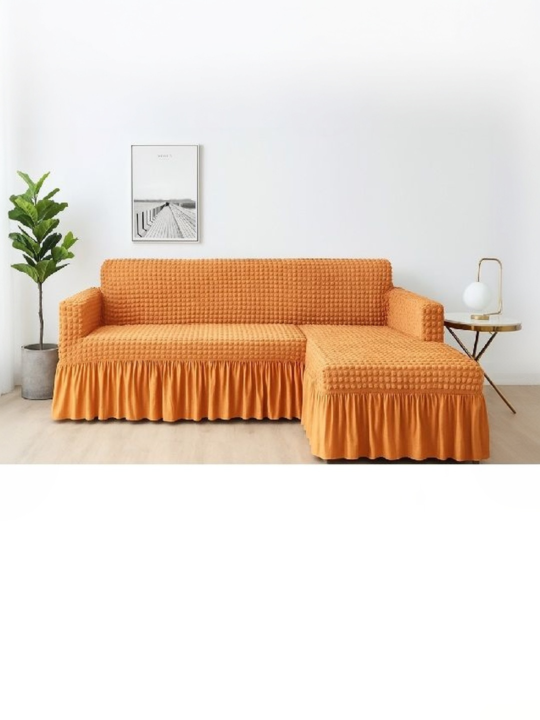 TONY STARK Beige Solid Polycotton 2 Piece Sofa Cover With Arms