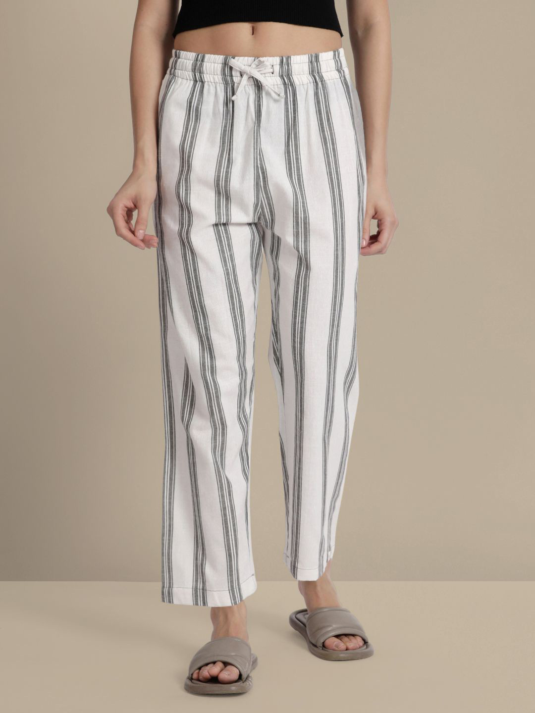 TWIN BIRDS Women Striped Relaxed-Fit Straight Lounge Pants with Functional Pocket
