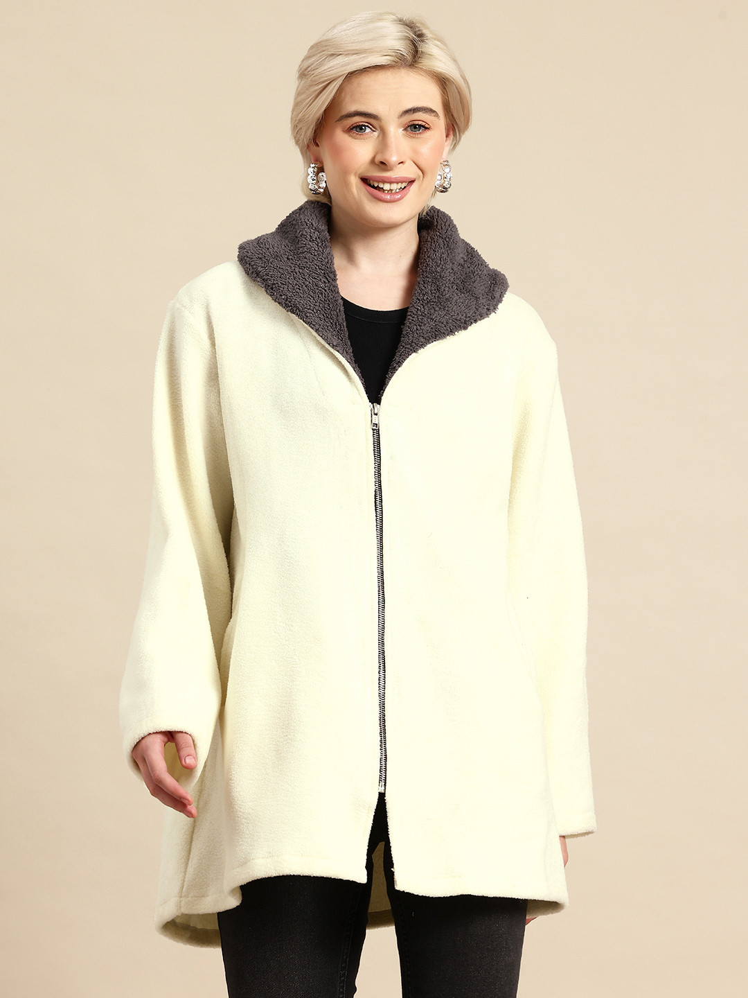 Qurvii Hooded Fleece Longline Tailored Jacket With Single Vent