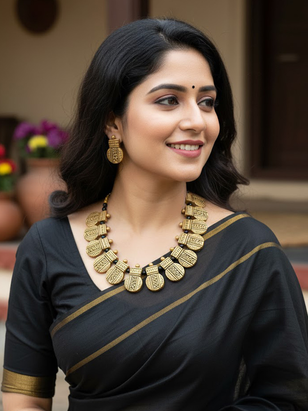 FIROZA Textured Echo Of Embers Terracotta Jewellery Set