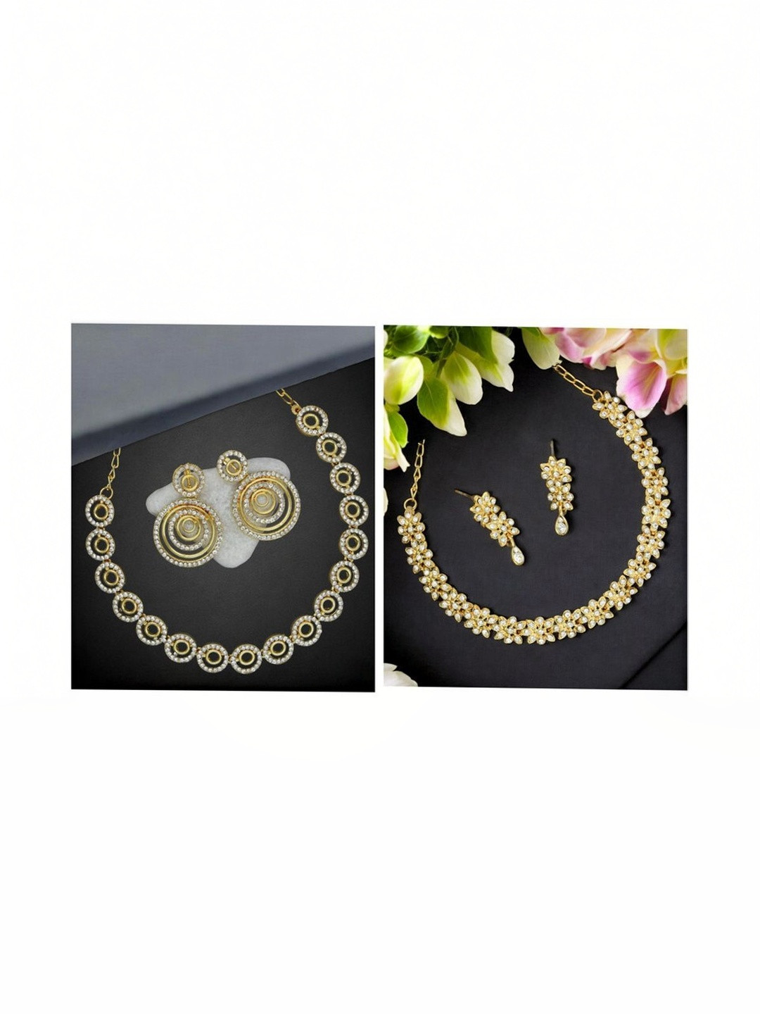 Women Click Set Of 2 Gold-Plated Stone-Studded Jewellery Set