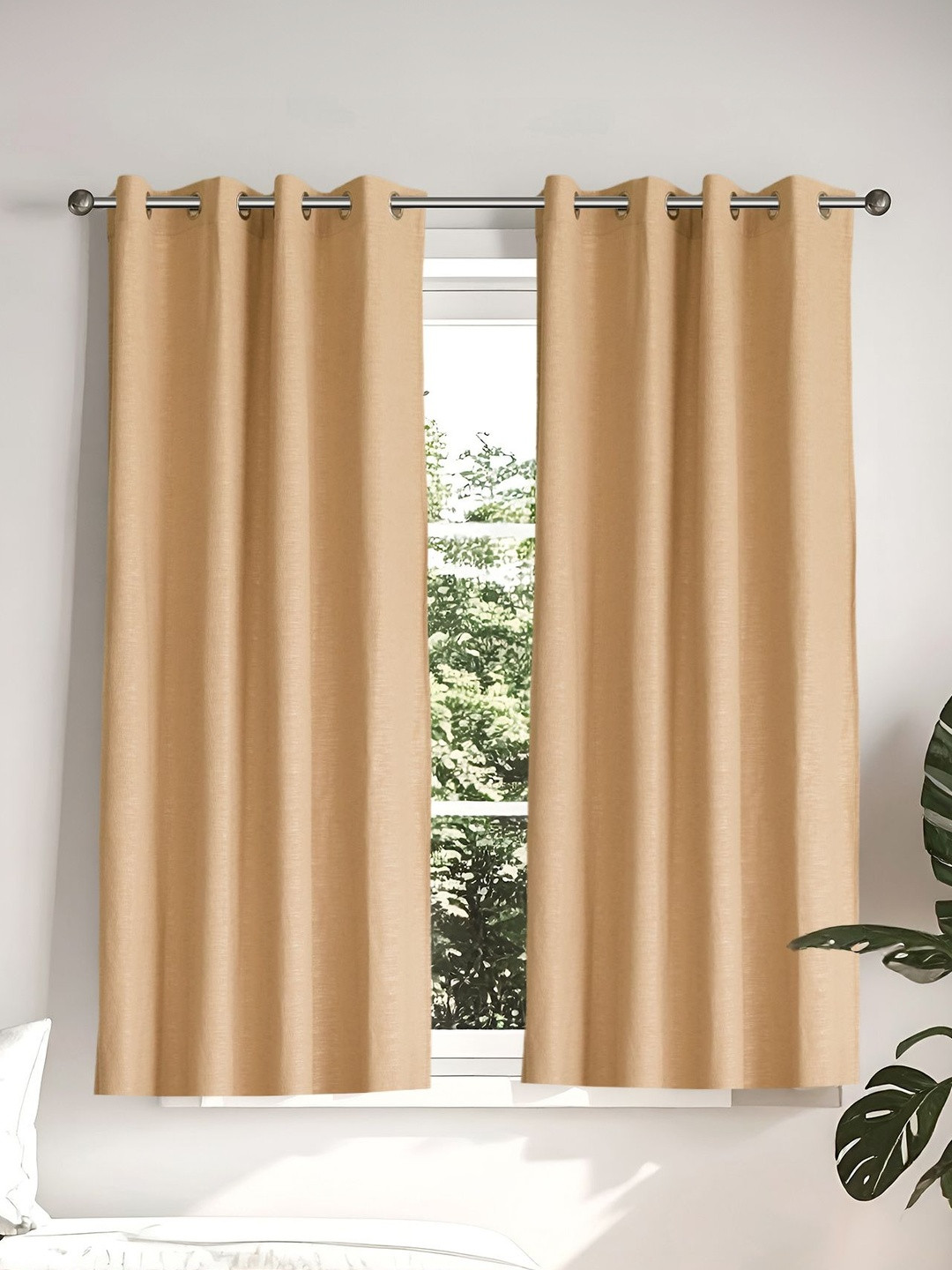 Home Centre Glimmer Marison Brown Breathable 2 Pieces Window Eyelet Curtains
