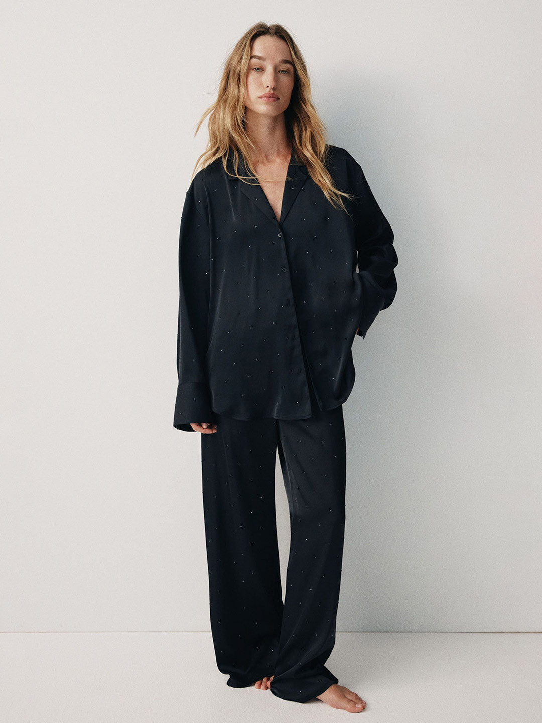 H&M Embellished Satin Pyjama Shirt