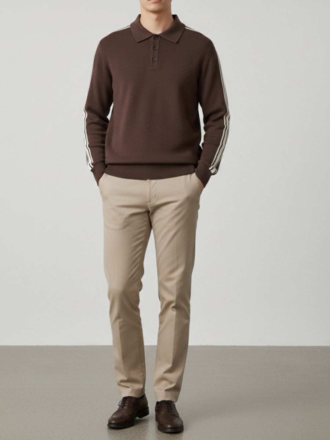 DELAN Striped Polo Knit Pullover Sweater