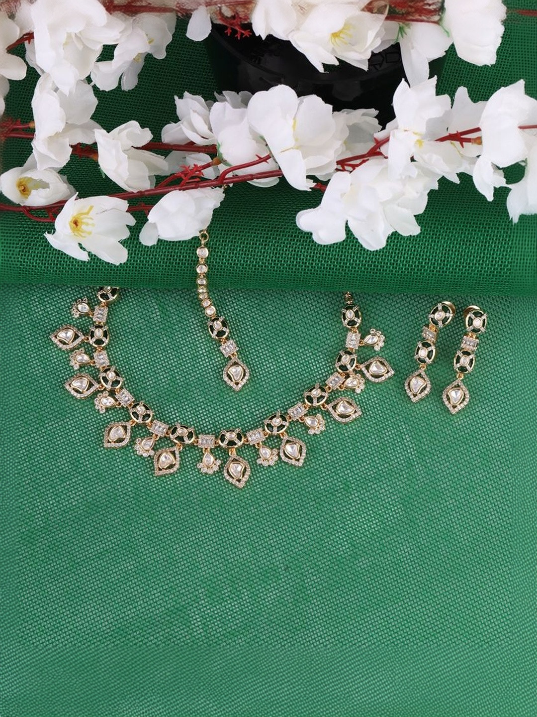 SALONI FASHION JEWELLERY Rose Gold-Plated Cubic Zirconia & Kundan Studded Jewellery Set