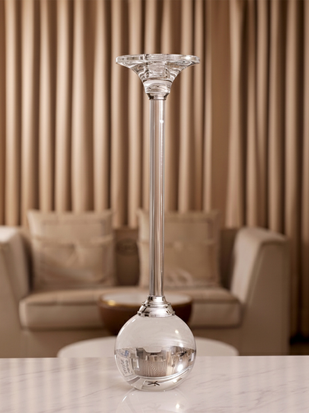 AARVI DECOR STUDIO Transparent Luxury Crystal Ball Celestial Orb Candle Stand