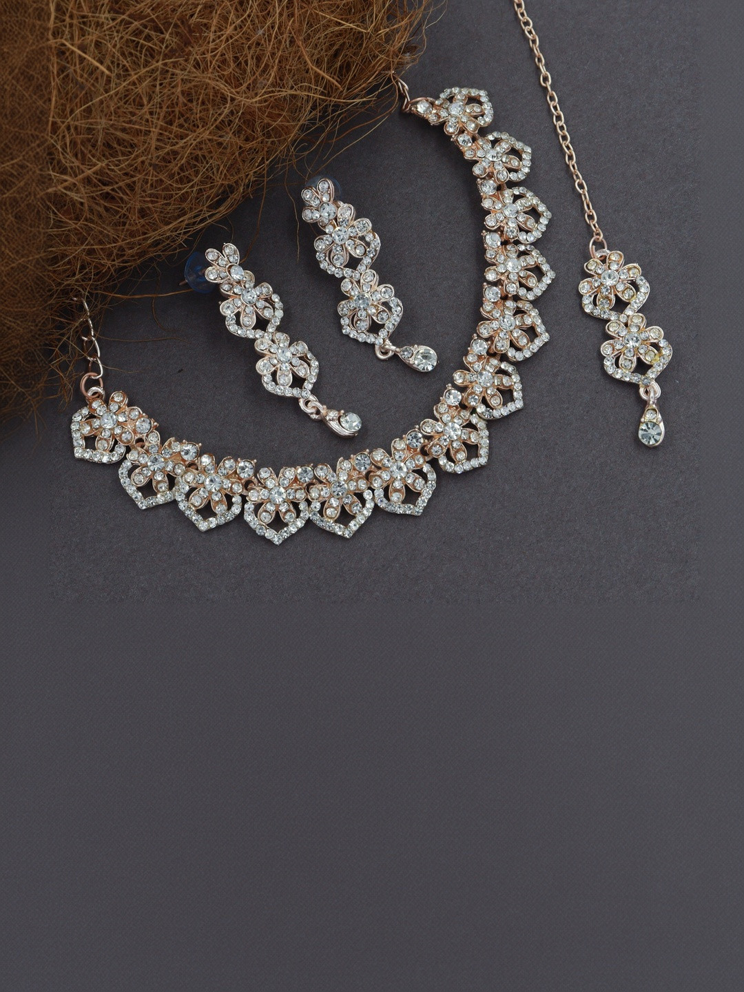 Women Click Rose Gold-Plated Stone-Studded Jewellery Set