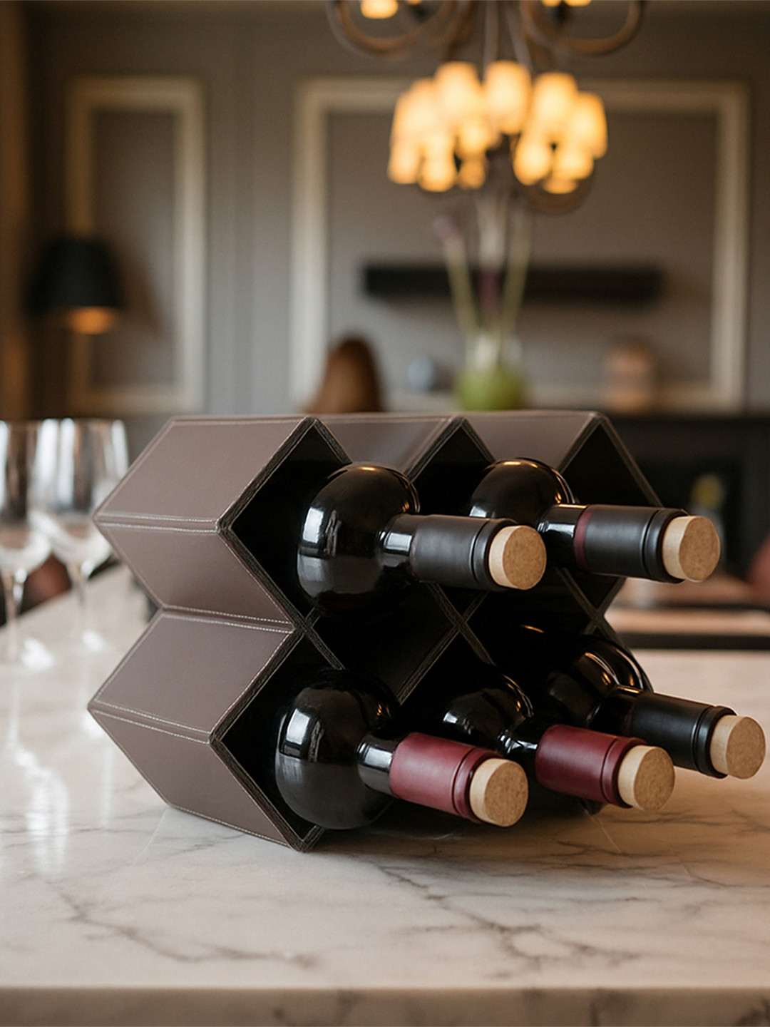 AARVI DECOR STUDIO Brown Solid Faux Leather Single Wine Racks