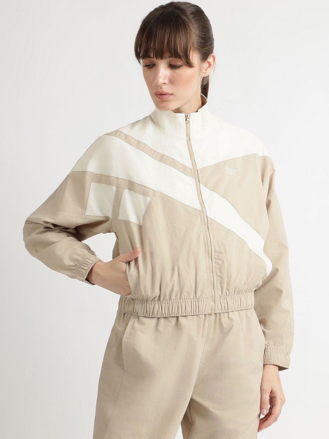 Reebok Mock Collar Color Block Front Open Jacket