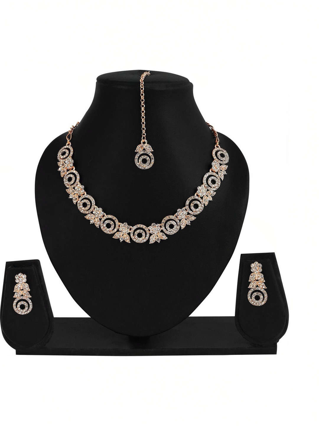 Women Click Rose Gold-Plated Stone-Studded Jewellery Set