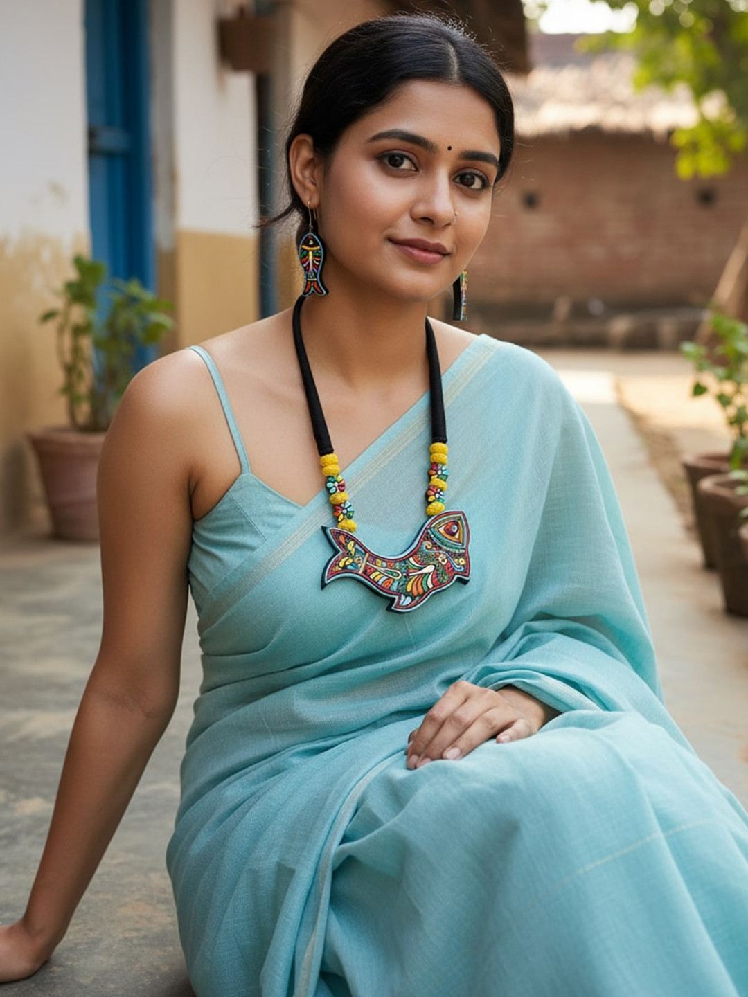 FIROZA Jugal Matsya Textured Terracotta Jewellery Set