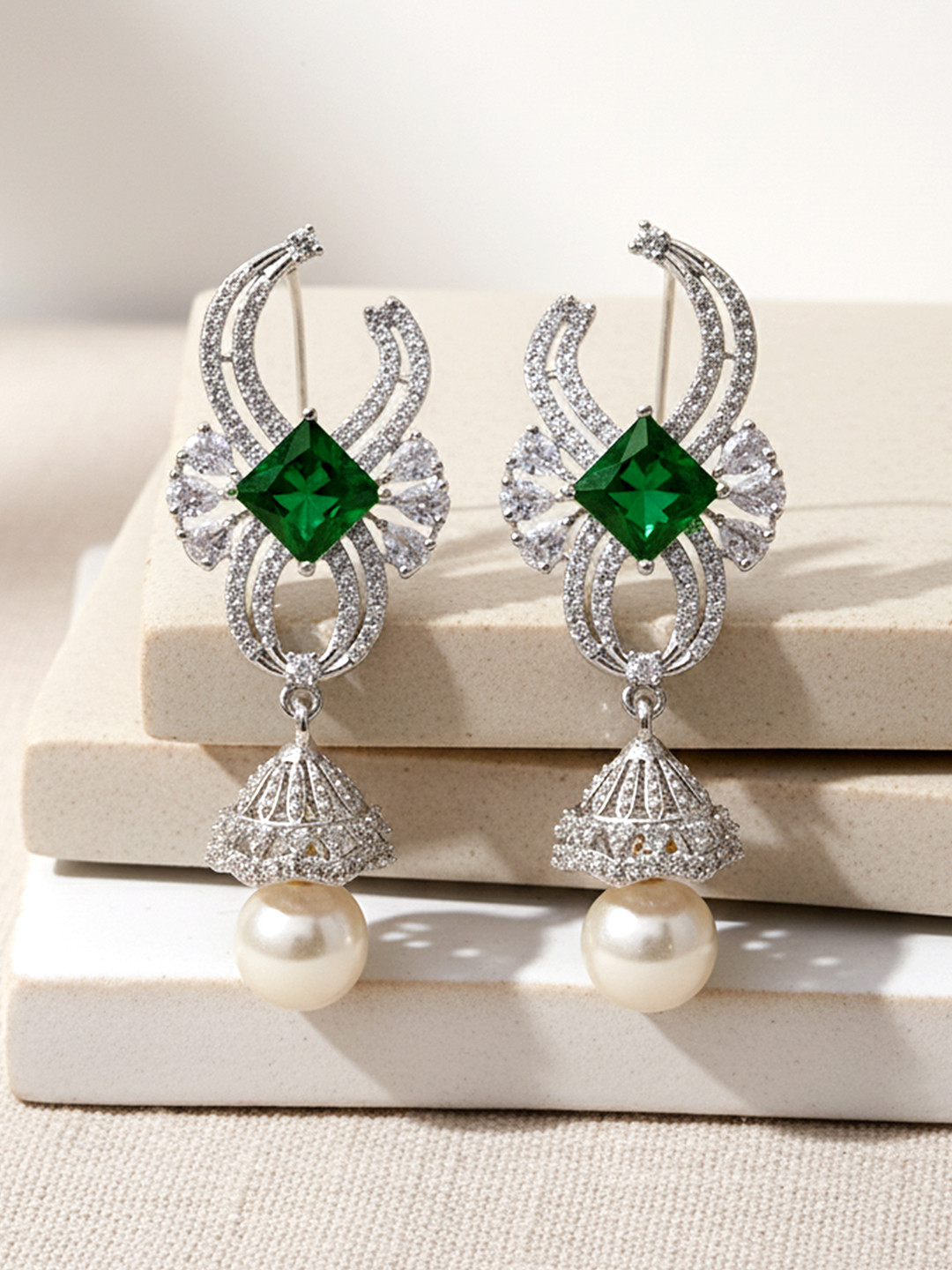 KARATCART Green Classic Drop Earrings