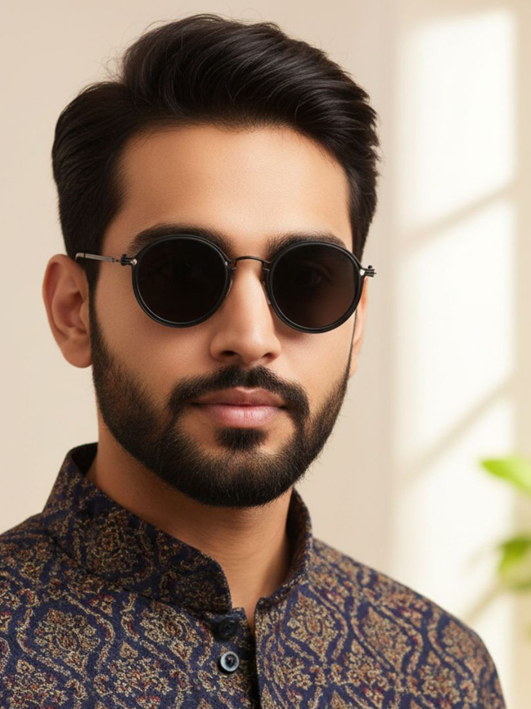 First Lens Unisex Black Lens & Gold-Toned Round Sunglasses C10318