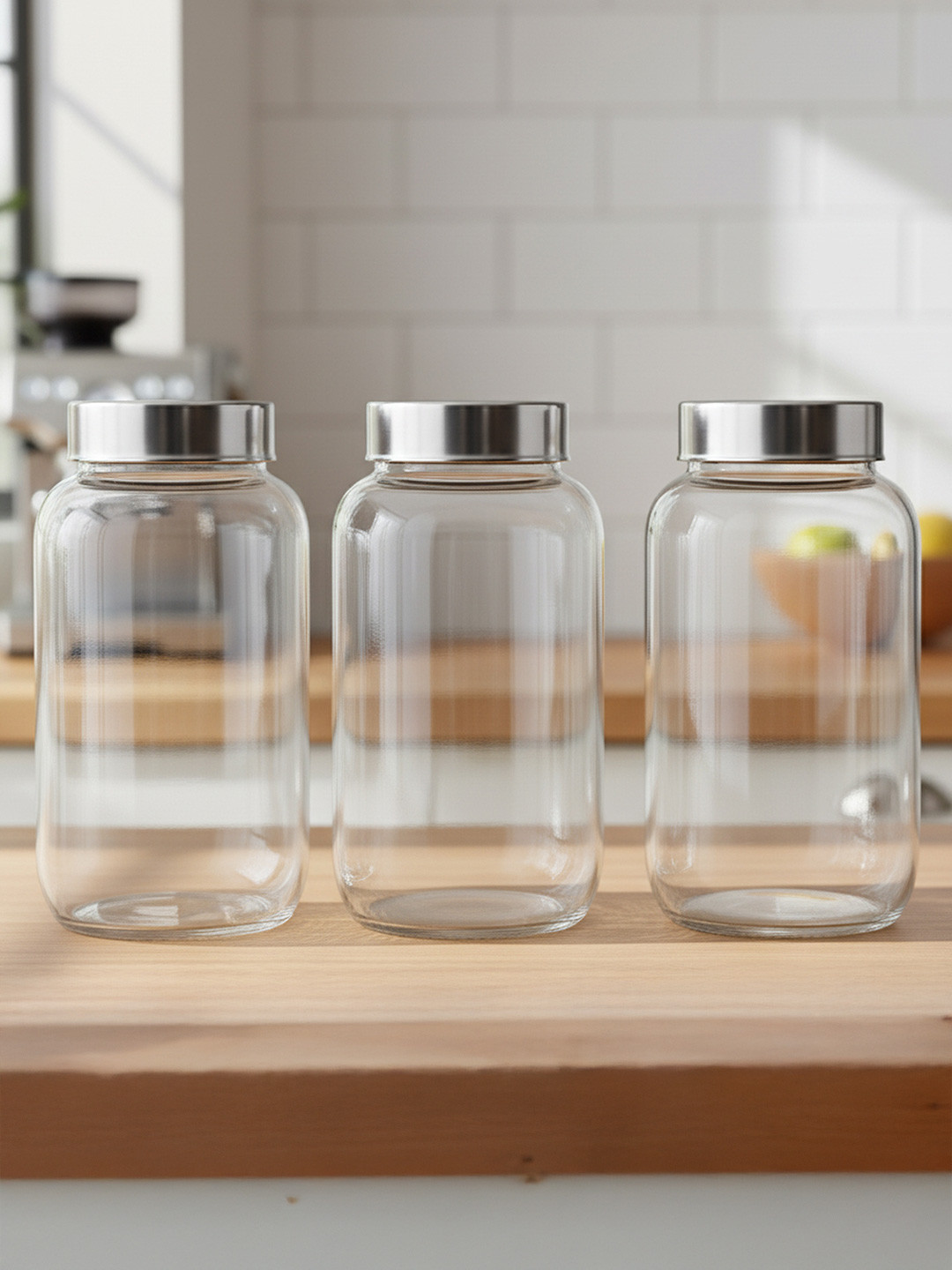 CROCO JAR Transparent 3 Pieces Storage Glass Container 1.8 L