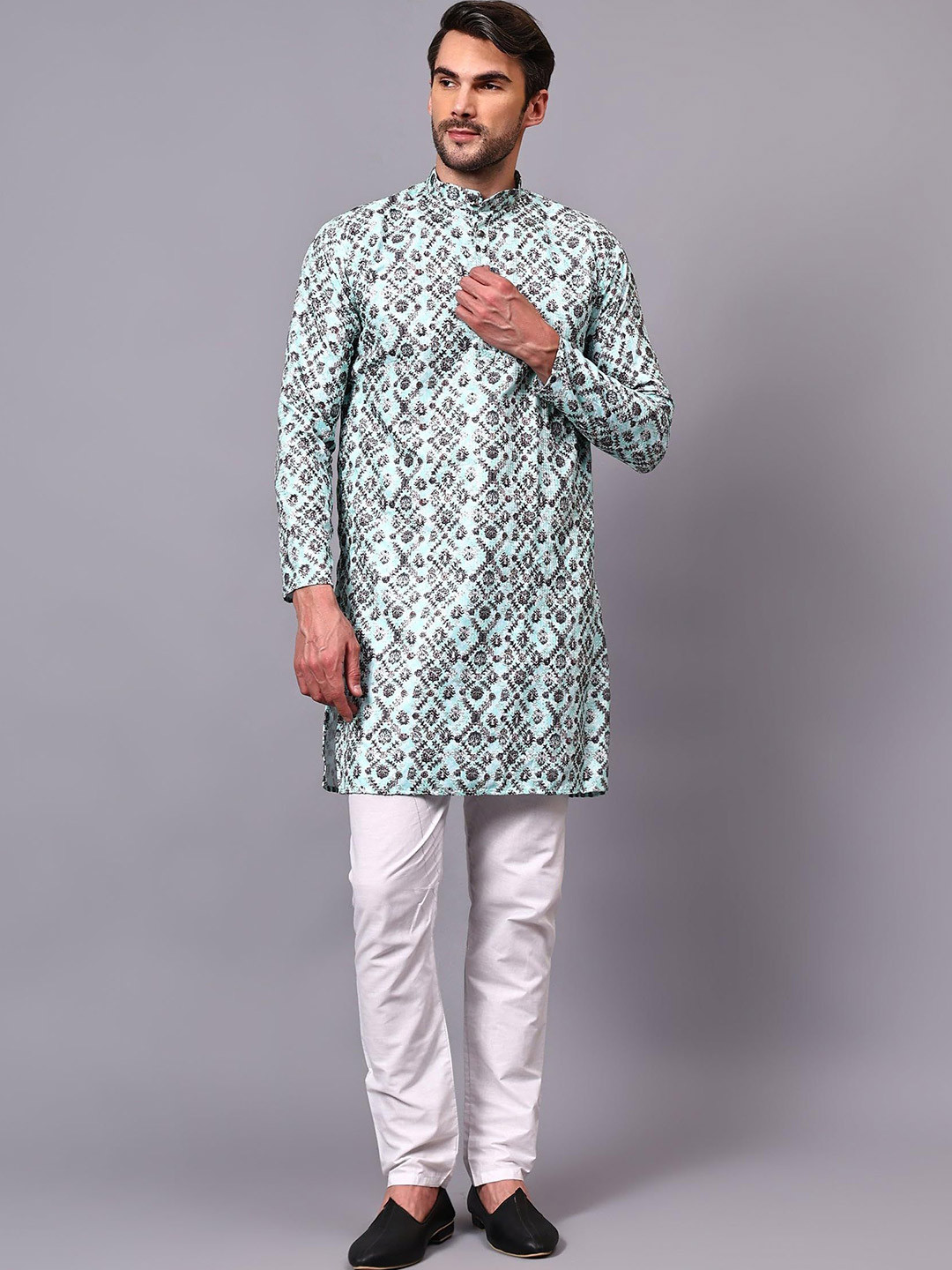granthy Ethnic Motifs Printed Pure Cotton Band Collar Kurta