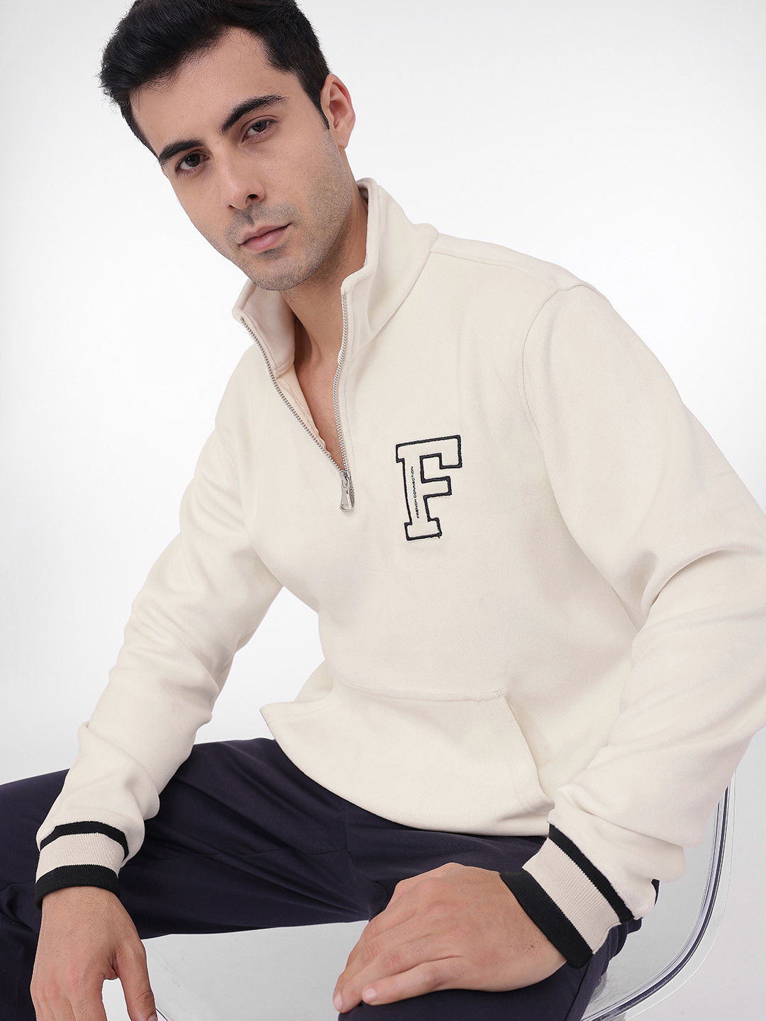 French Connection Embroidered Mock Collar Sweatshirt