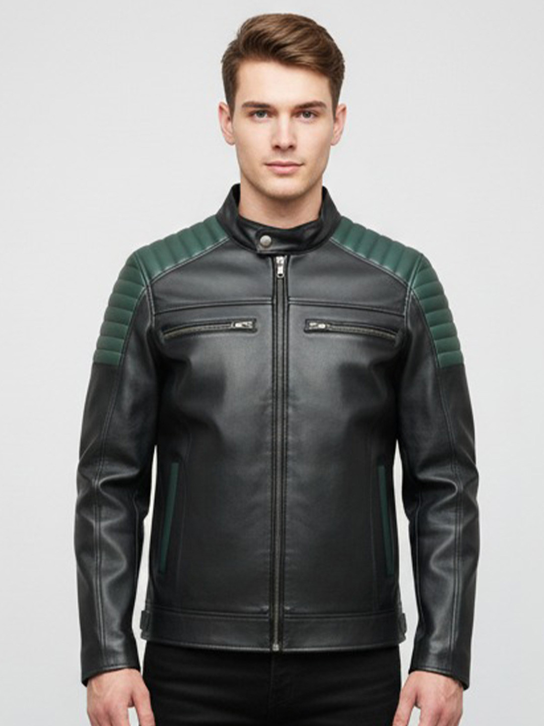 Goatter Mandarin Collar Lightweight Leather Jacket