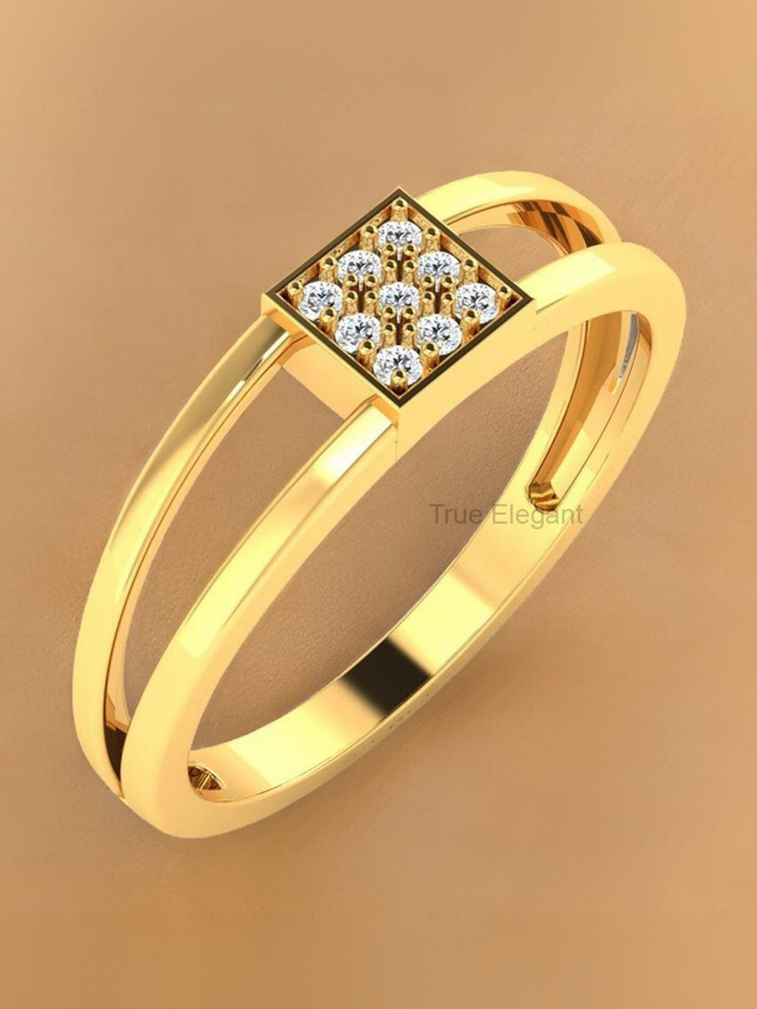 STRIKEY Sterling Silver Square Cluster Diamond Stone-Studded Finger Ring