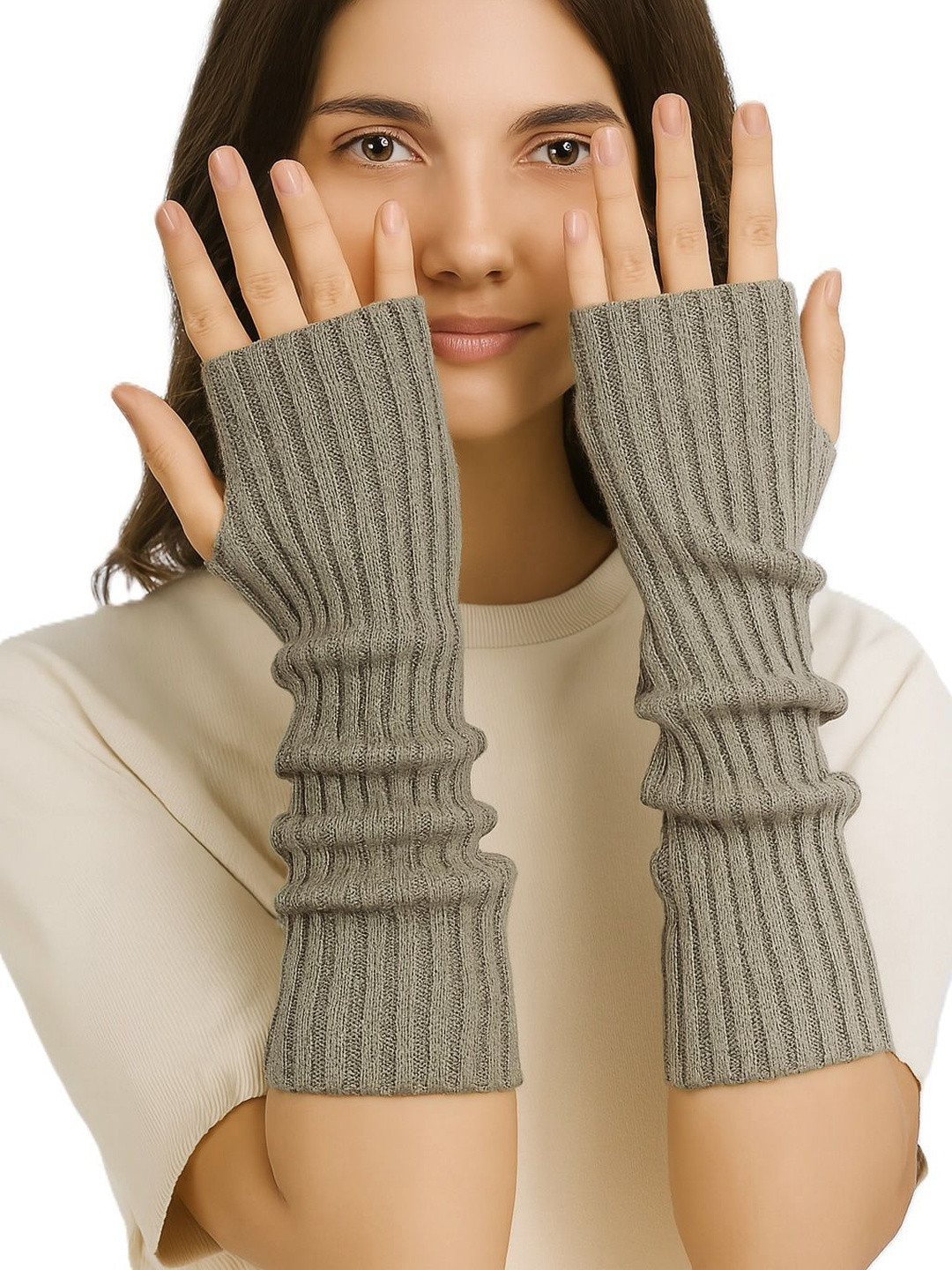 Alexvyan Women Striped Acrylic Fingerless Gloves