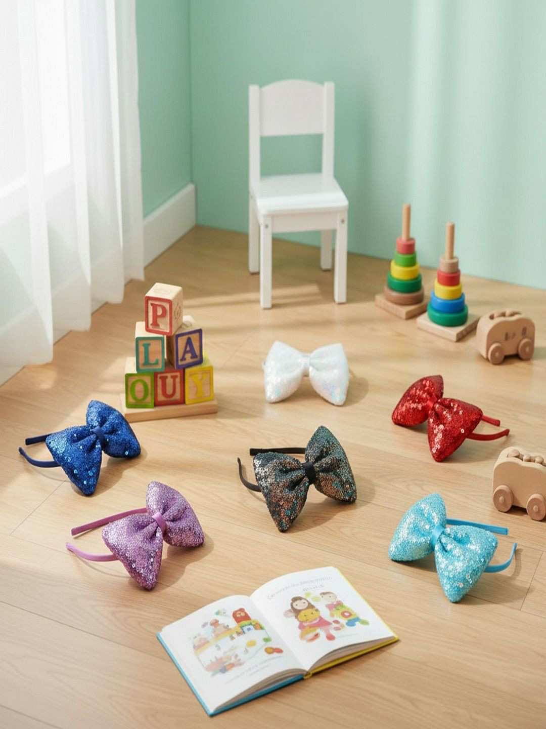 KRENOZ Women Set Of 6 Embellished Glitter Sequin Hair Bow Hairband