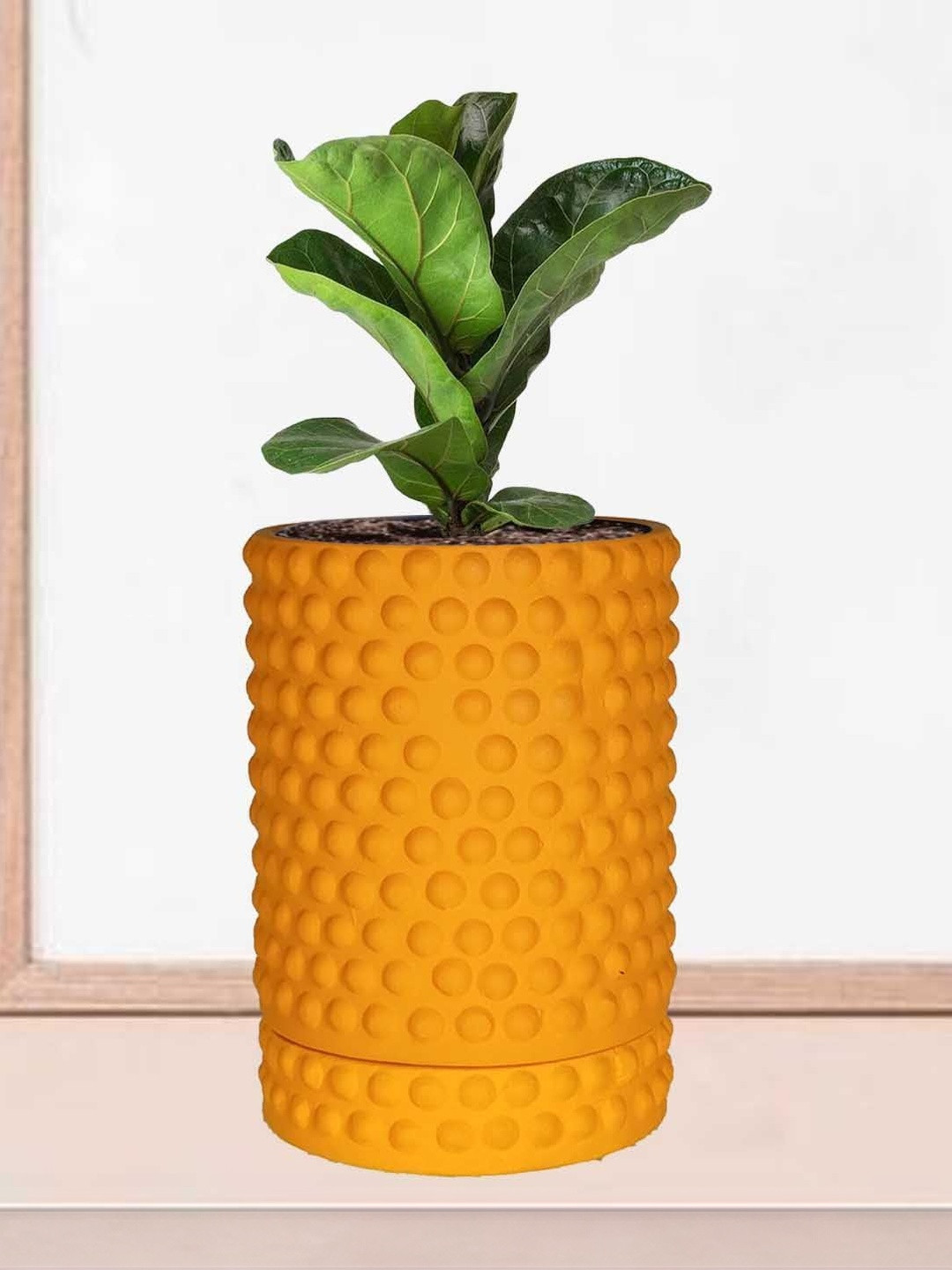 LASAKI Bubble Orange-Colored Ceramic Handmade Planter With Plate