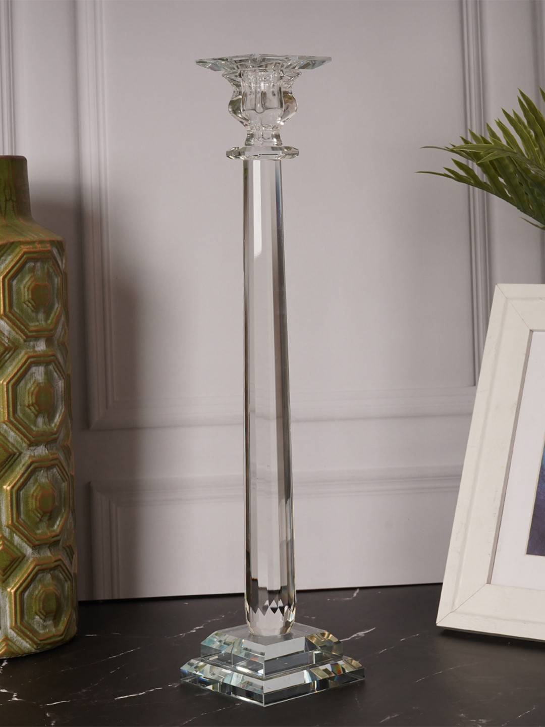 AARVI DECOR STUDIO Elegant Transparent Crystal Candle Stand