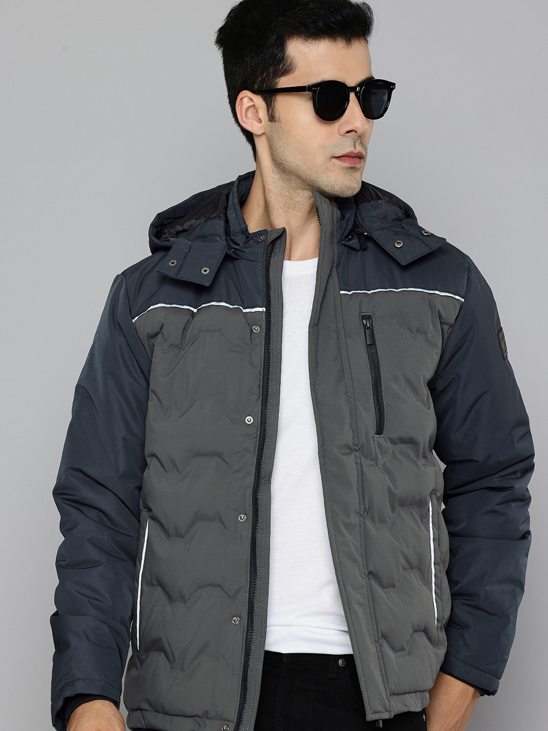 Indian Terrain Colourblocked Detachable Hood Padded Jacket