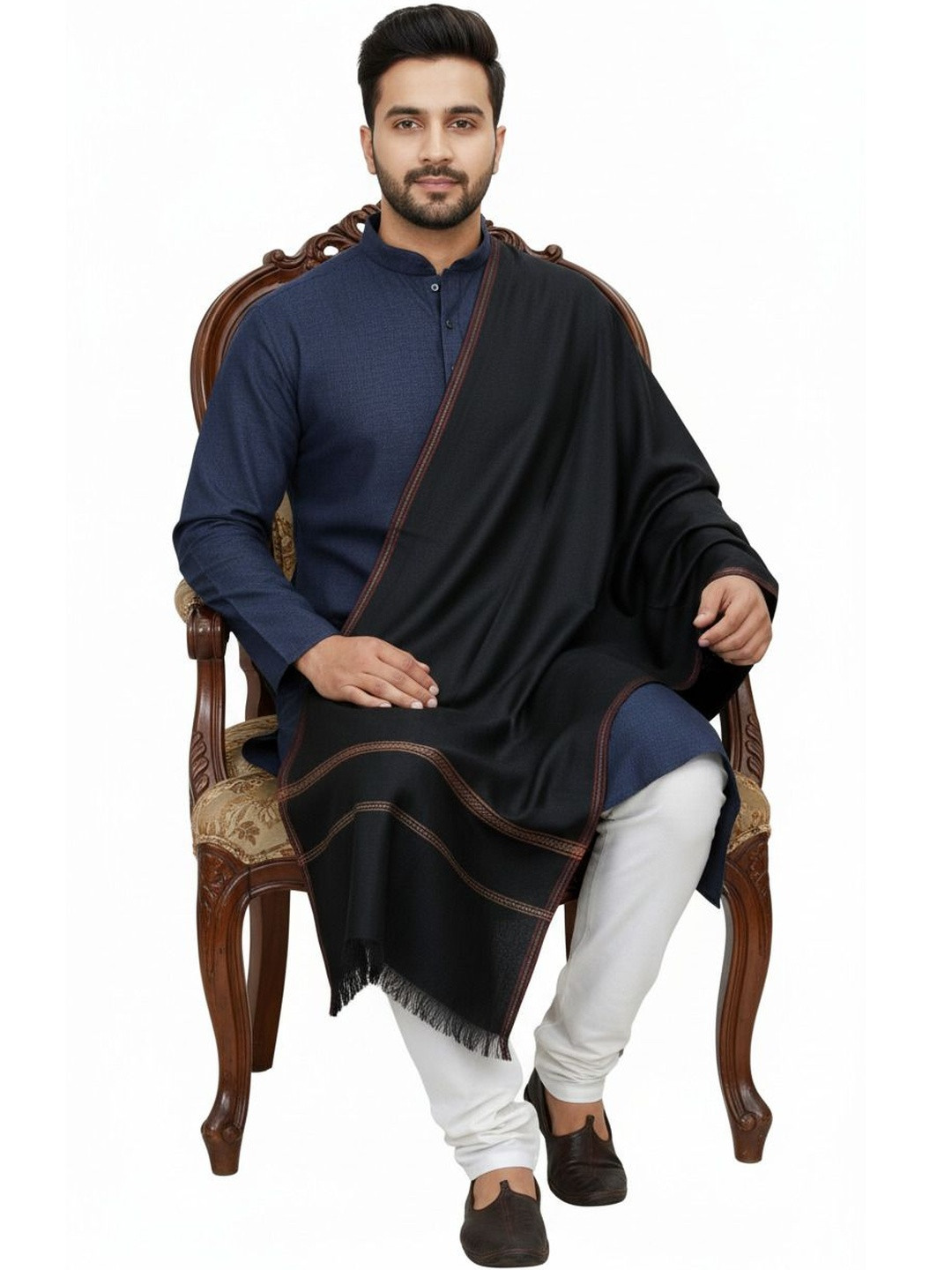 KAVIM Men Striped Border Solid Shawl