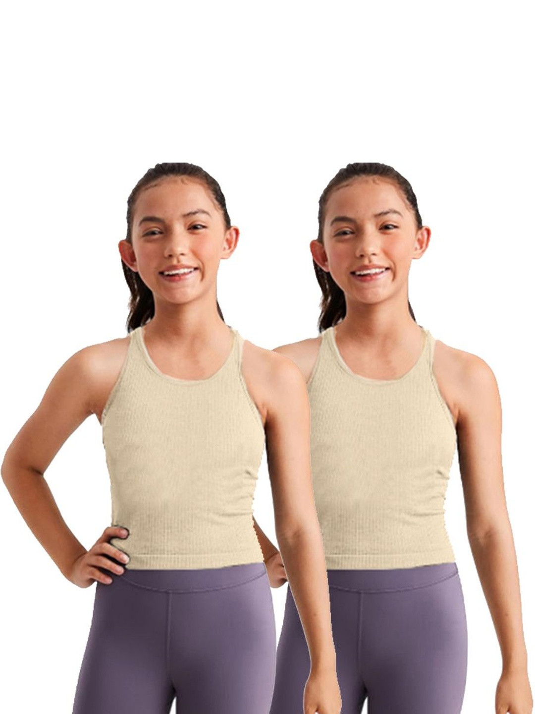 BRAAFEE Gilrs Pack Of 2 Cotton Round Neck Crop Top