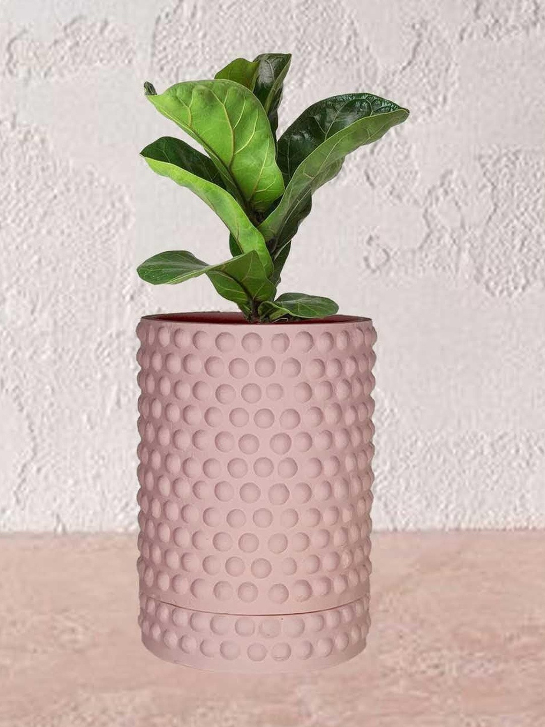LASAKI Bubble Pink Ceramic Handmade Large Planter With Plate