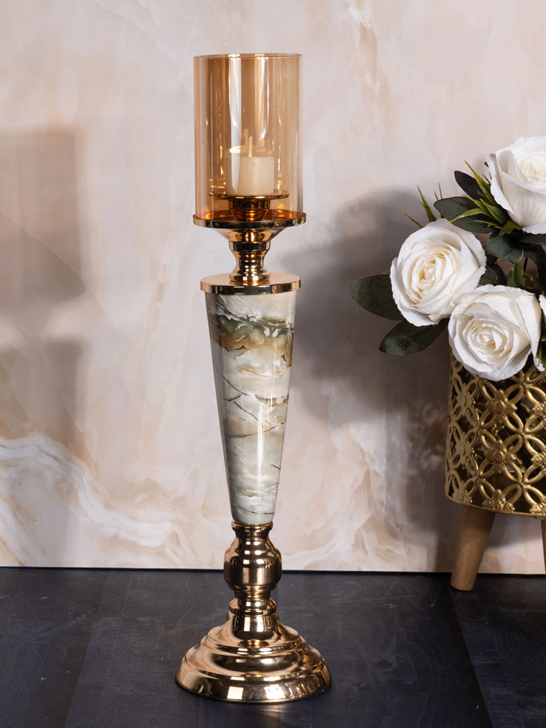 AARVI DECOR STUDIO Marble Finish Design Modern Candle Stand