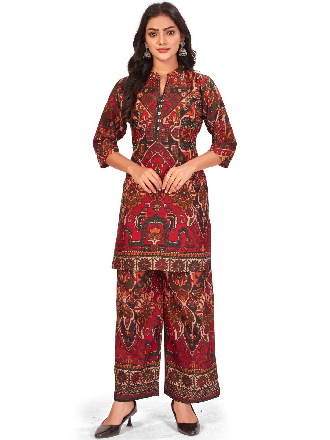 Saturn Creation Women Ethnic Motifs Printed Regular Pure Cotton Kurta with Palazzos