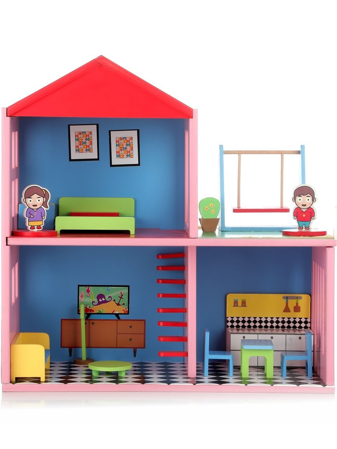 CHANAK Girls 16-Piece Wooden Dollhouse Role Play Set
