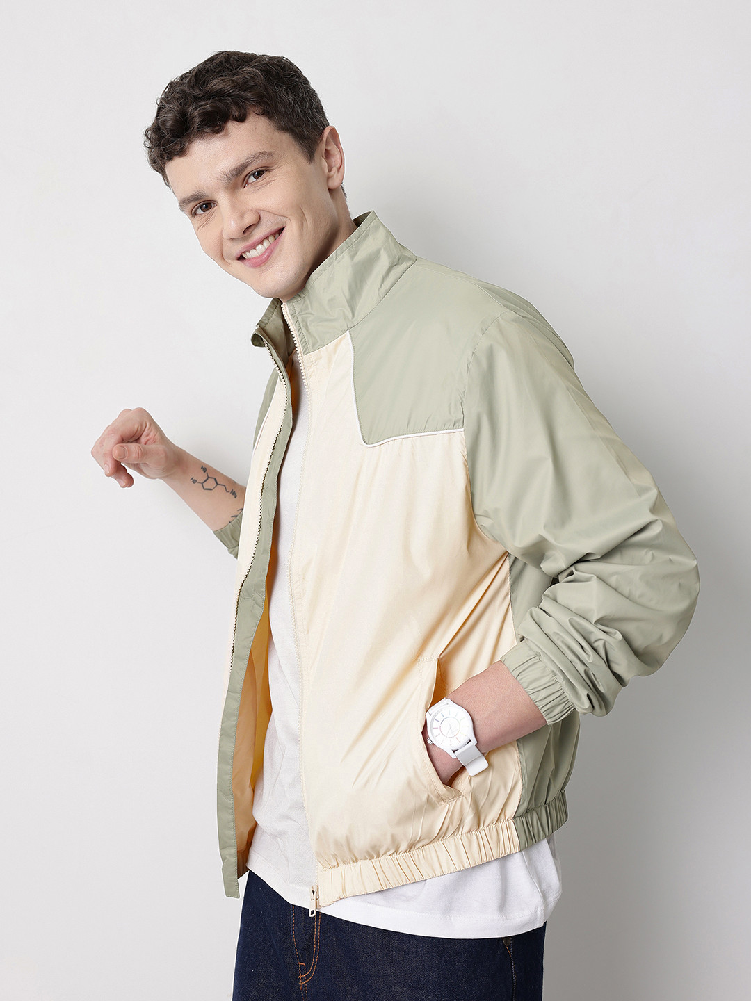 Mast & Harbour Mock Collar Colorblocked Bomber Jacket