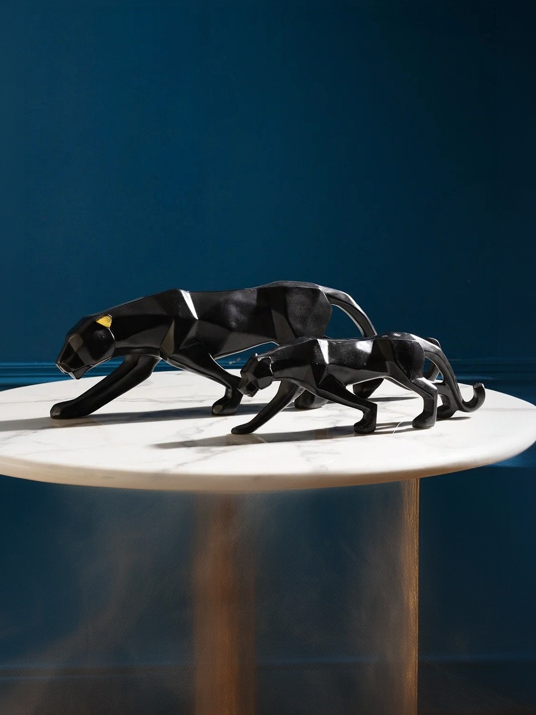 THREADVIBE LIVING Black Resin Matte 2 Pieces Medium Jaguar Figurine Showpieces-5 Inch