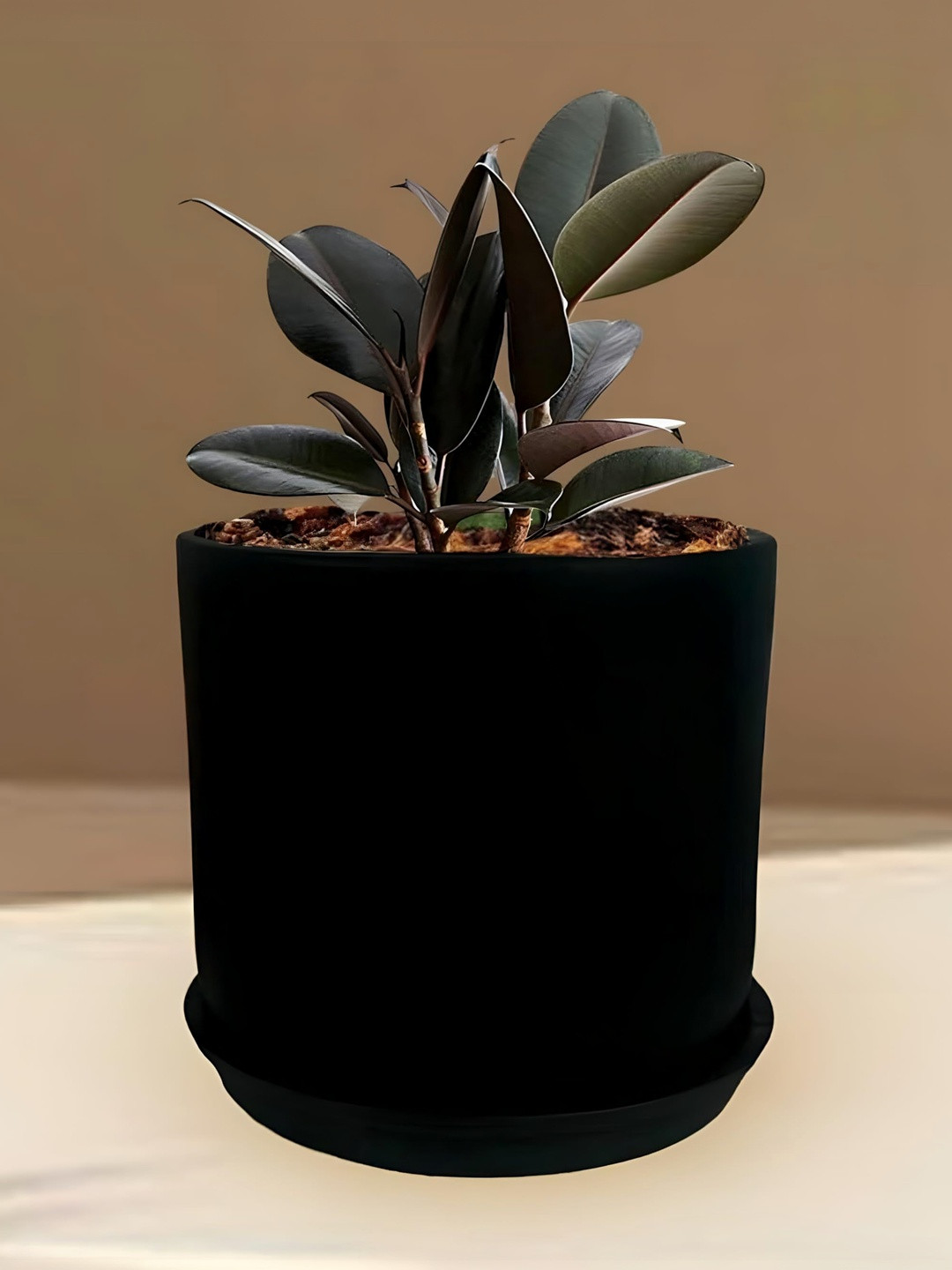 LASAKI Orin Black Ceramic Handmade Planter With Plate