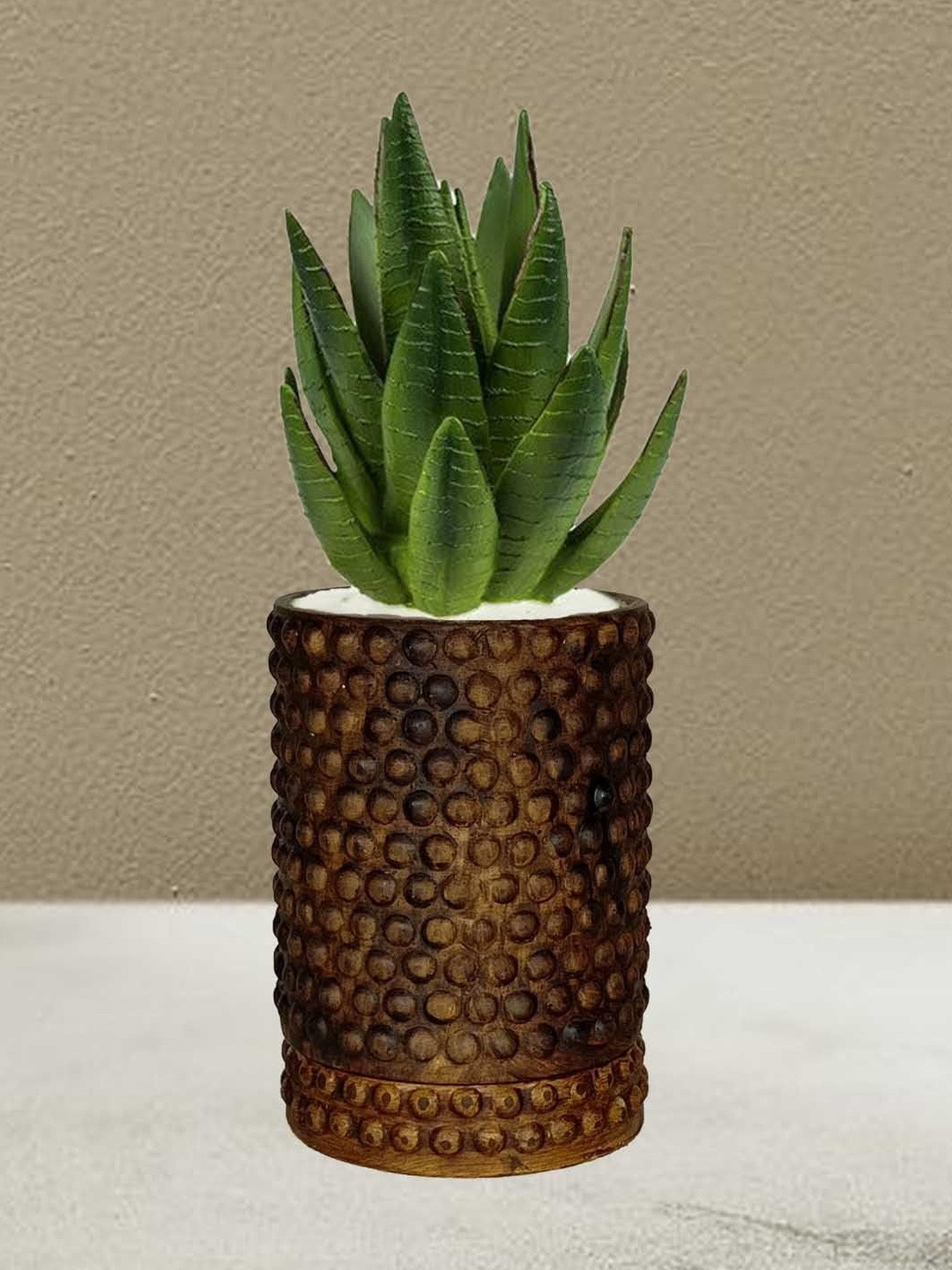 LASAKI Bubble Brown Ceramic Handmade Large Planter With Plate