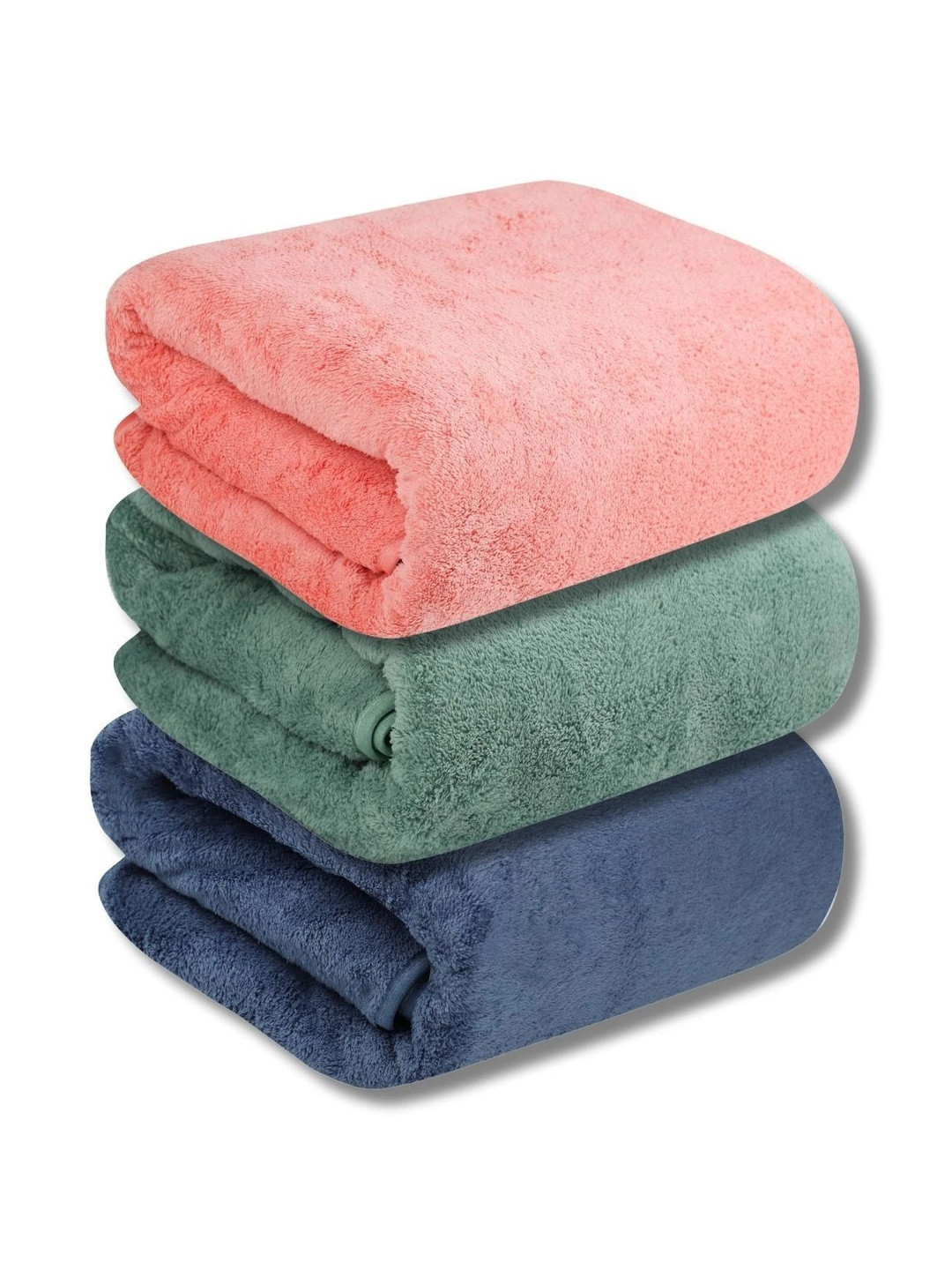 Fezora Set Of 3 Blue & Orange Solid 450 GSM Bath Towel
