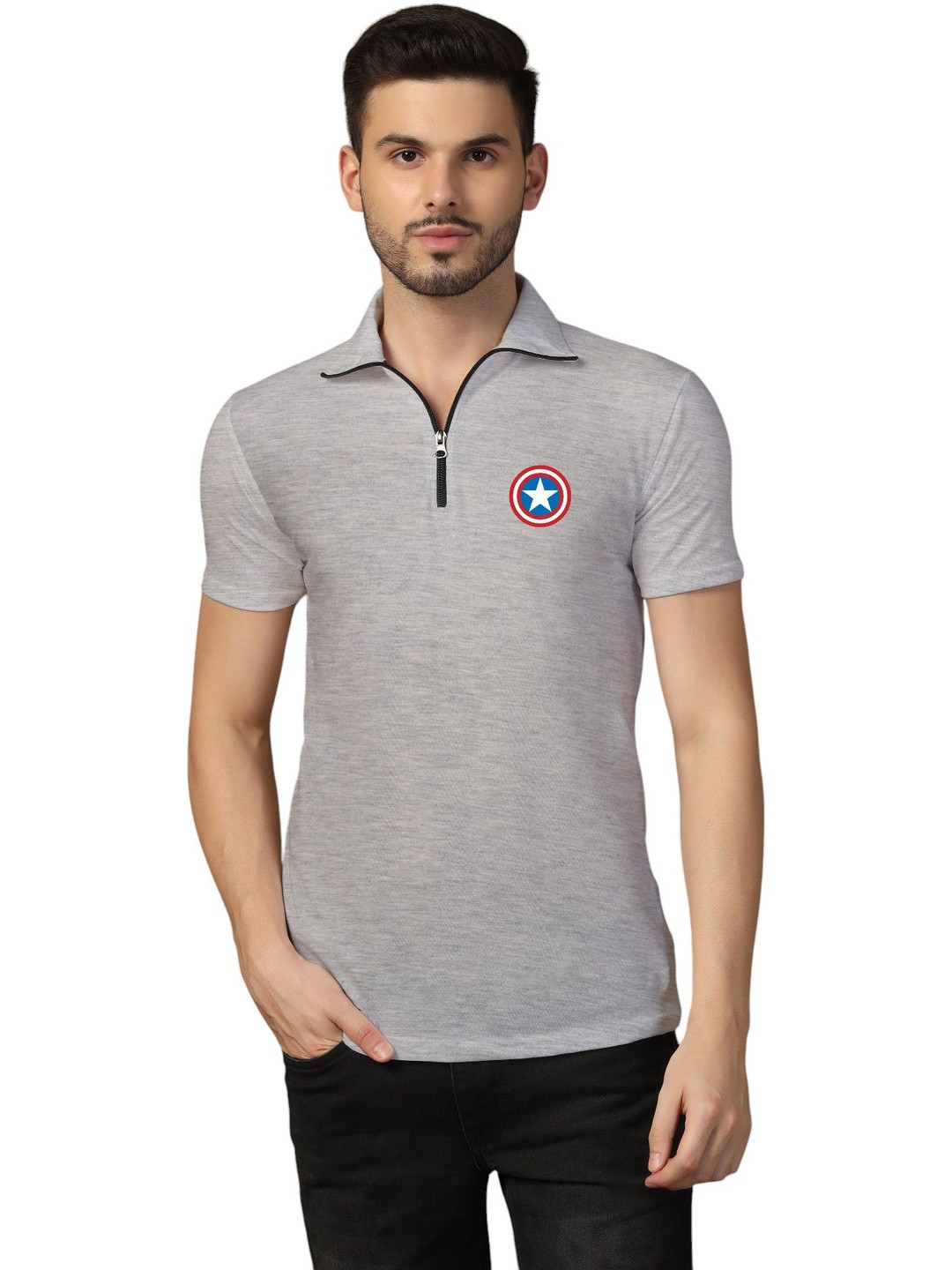 Blisstone Men Brand Logo Captain America Polo Collar T-shirt