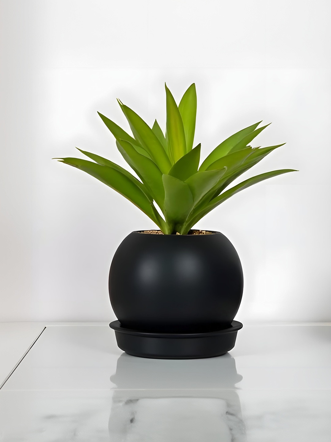 LASAKI Peblo Black Ceramic Planter With Plate