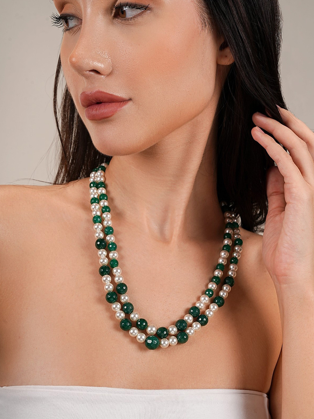 Basraa Pearls Studded Layered Statement Necklace