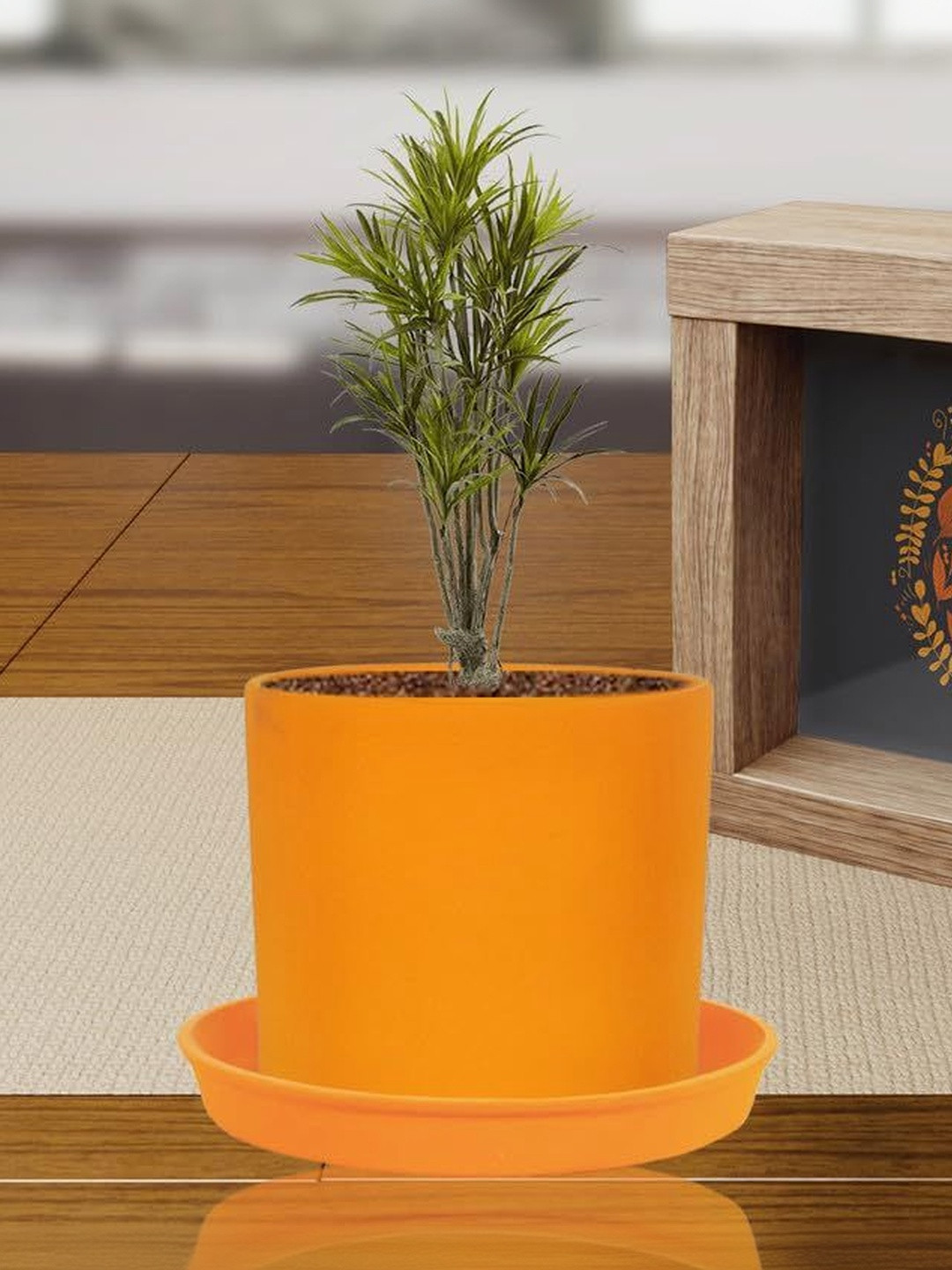 LASAKI Sara Orange-Colored Ceramic Planter With Plate