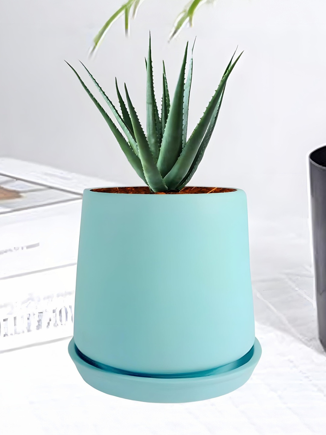 LASAKI Clara Blue Ceramic Handmade Planter With Plate