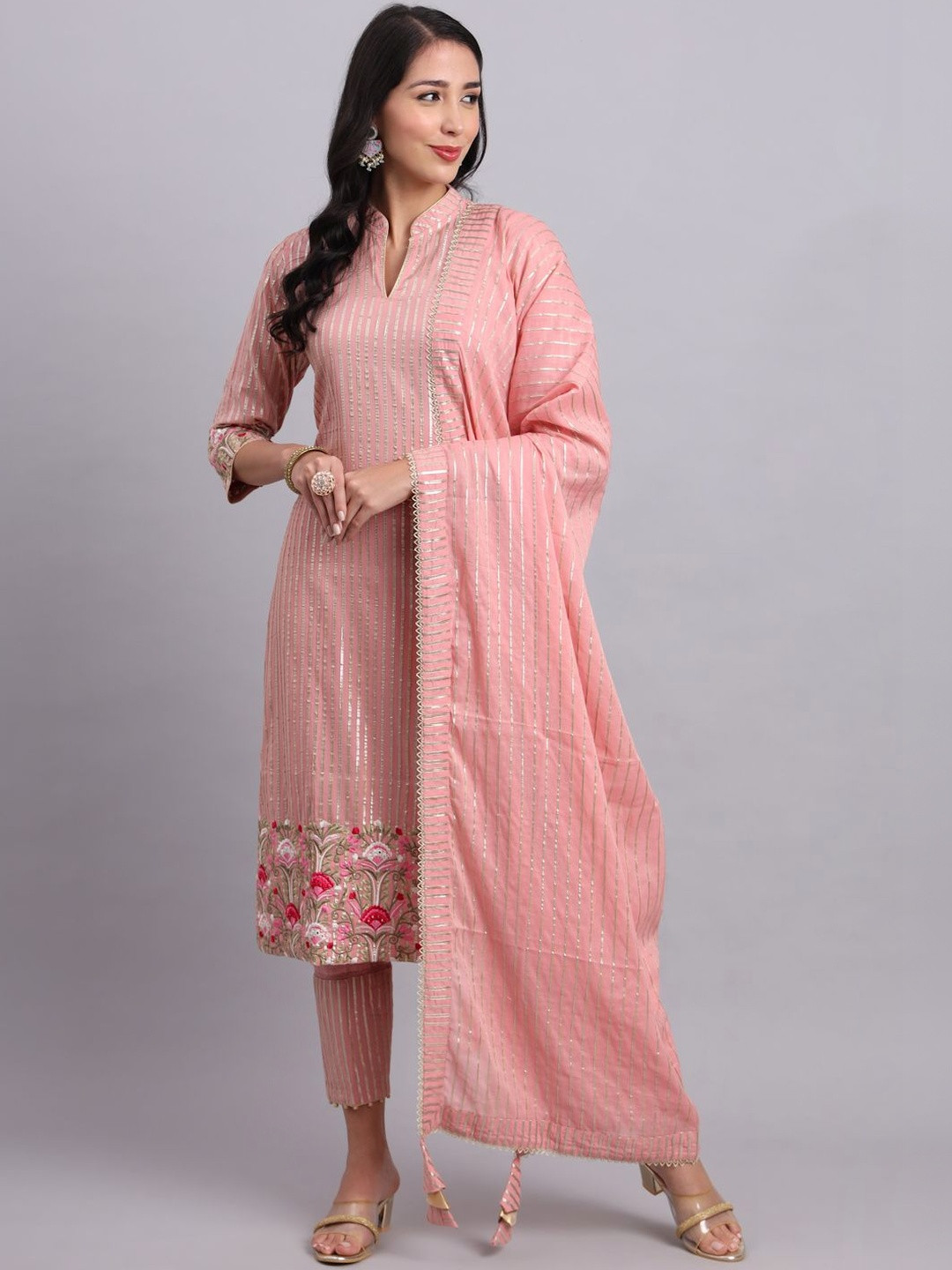 SHIV SHAKTI FASHION 2 Women Regular Thread Work Pure Cotton Kurta with Trousers & With Dupatta