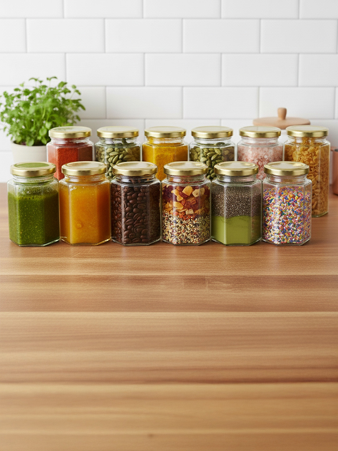 CROCO JAR Transparent 12 Pieces Hexa Storage Glass Containers 190 ml Each